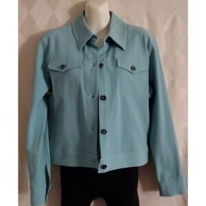 Karen Martini Button Up Unlined Jean Style Jacket, Sz 8, Aqua